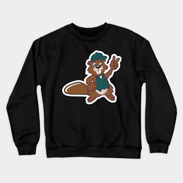 Squirrel with Victory Sign Sticker Cartoon vector illustration. Cute squirrel cartoon sticker design icon. Animal food icon concept Crewneck Sweatshirt by AlviStudio